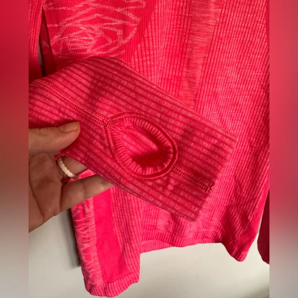 Lululemon Swiftly Tech Long Sleeve Top Neon Coral Pink Thumbholes Size 6